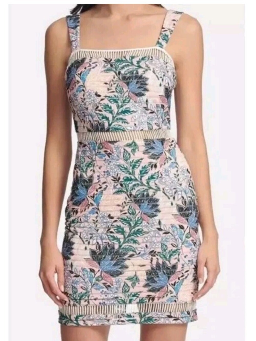 GUESS Los Angeles Floral Shadow Bodycon Dress - Color Blush - Beads Sz 10 EUC - Picture 1 of 14